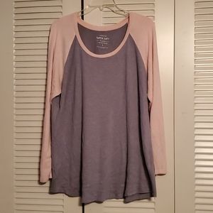 Pink and gray sweater material long sleeve shirt